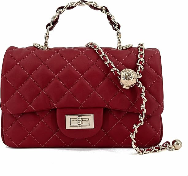 Small Quilted Crossbody Bags for Women,Leather Shoulder Bag with Gold Chain Strap,Metal Top Handl... | Amazon (US)