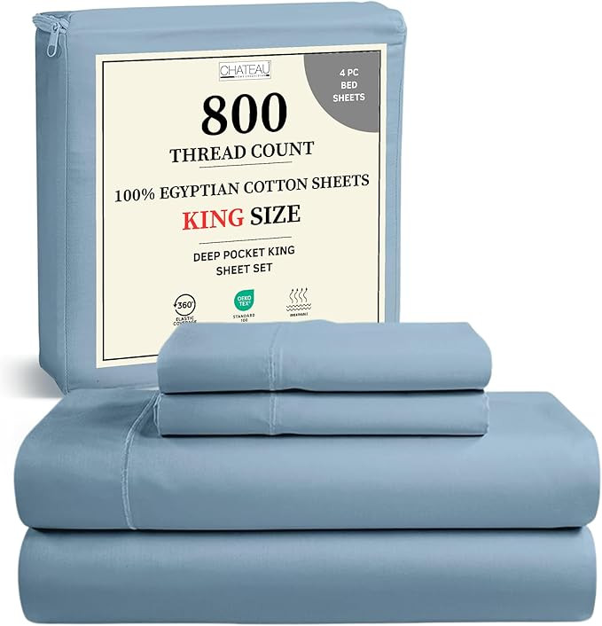 100% Egyptian Cotton Sheets For King Size Bed, 800 Thread Count Sateen Weave, 15" Deep Pocket Kin... | Amazon (US)