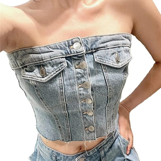 Denim Corset Crop Top Camisole Top | Amazon (US)