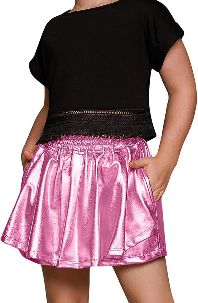 Perfashion Girls' Metallic Skorts Sparkly Shorts Shiny Dance Skirt with Pockets 4-13 Years | Amazon (US)