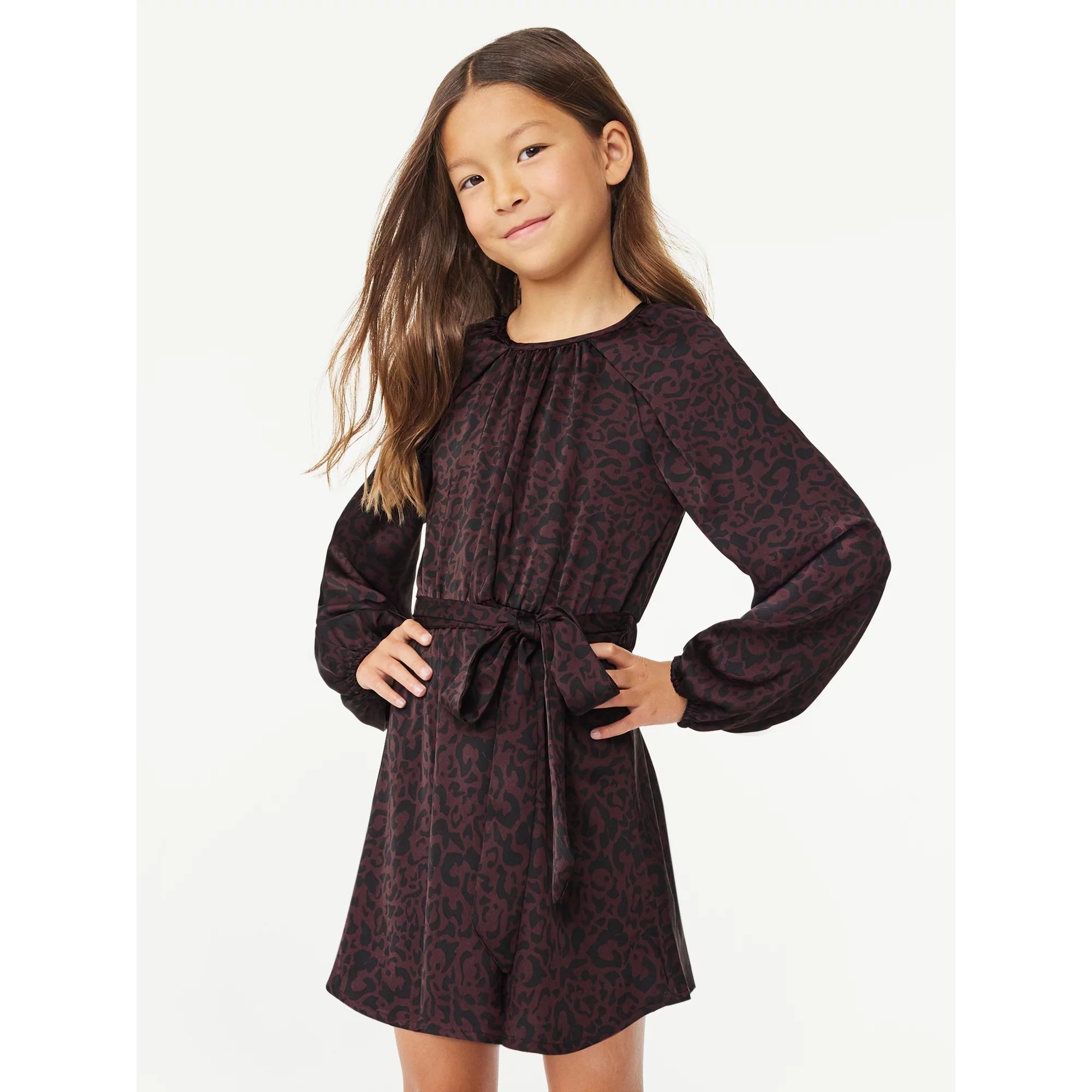 Scoop Girls Raglan Sleeve Mini Dress with Tie Belt, Sizes 4-18 | Walmart (US)