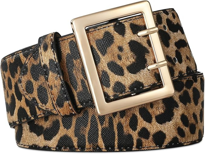 Wide Belts for Women Leather Wide Belts Fashion Thick Black Belt With Gold Buckle Belt for Dresse... | Amazon (US)