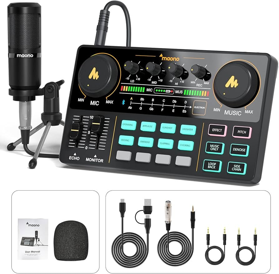 MAONO Podcast Equipment Bundle Audio mixer All-in-One Podcast Production Studio with 3.5mm Microp... | Amazon (US)
