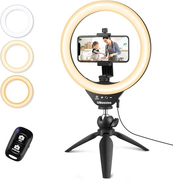 UBeesize 10" Selfie Ring Light with Tripod Stand & Cell Phone Holder, Dimmable Desktop LED Circle... | Amazon (US)