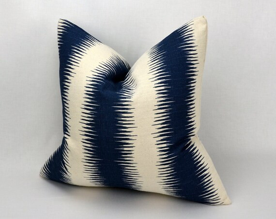 20 Inch Pillow Cover - Navy Blue, Natural Jiri Birch Stripe Ikat | Etsy ROW
