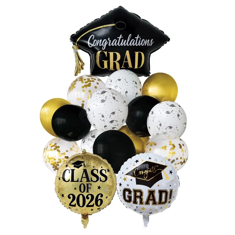 2026 Balloon Bouquet Decoration, Gold/Black/White, 18 Pieces, Graduation by Way To Celebrate | Walmart (US)