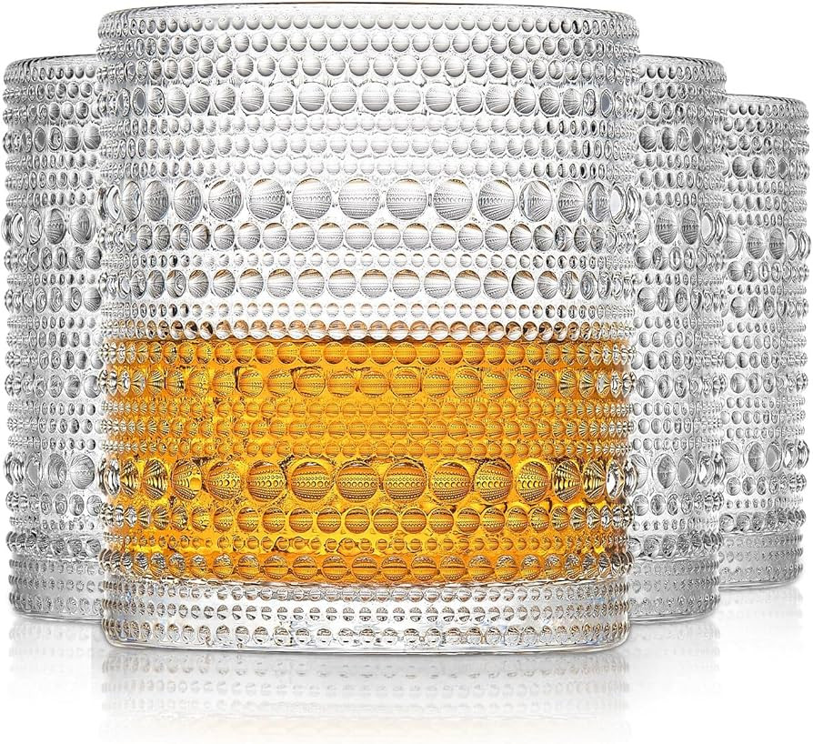 hobnail Drinking Glasses Old Fashion Glass 10oZ rocks glasses Set of 4 glasses Water Juice Cockta... | Amazon (US)