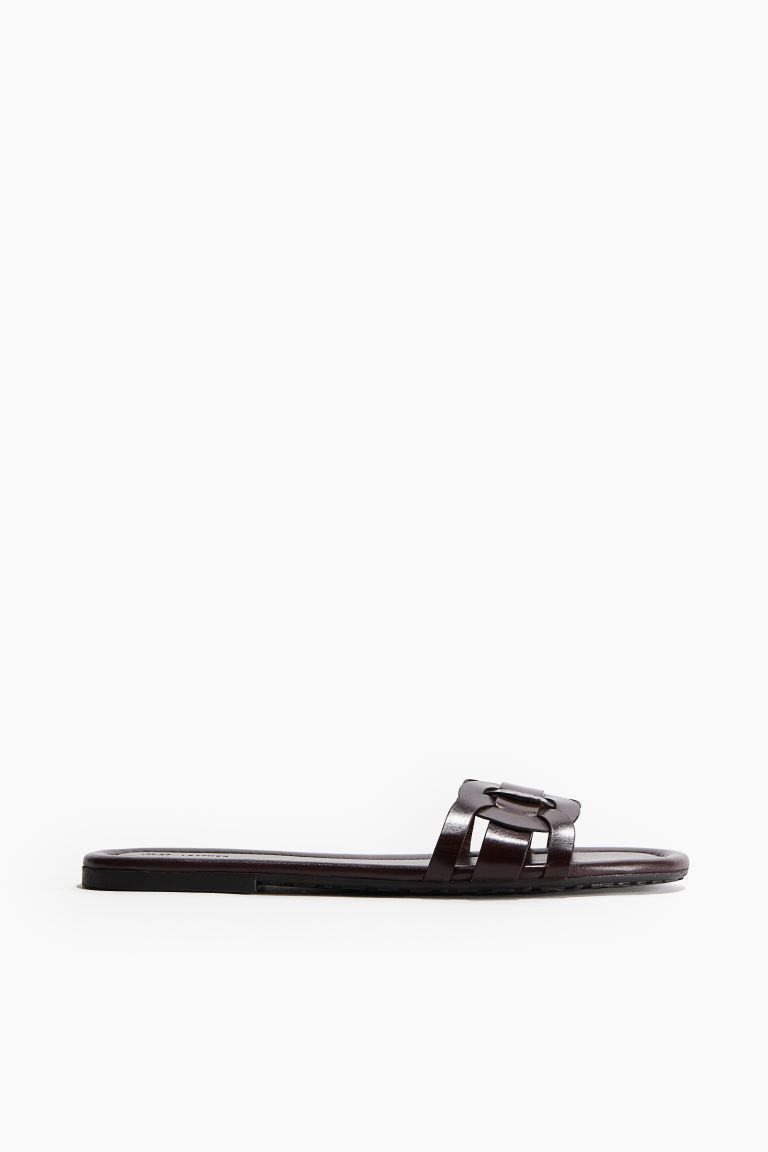 Leather Sandals - No heel - Burgundy - Ladies | H&M US | H&M (US + CA)