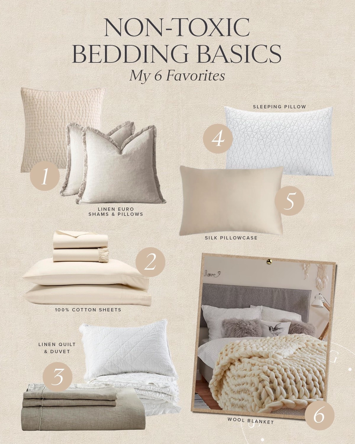 If you’ve been following along on my journey toward a cleaner, more intentional home, you know how much I care about what we surround ourselves with — especially the things we spend 8+ hours in every single night.
Here are my current favorite non-toxic bedding pieces that I actually use and love:
1️⃣ Linen Euro Shams & Pillows – the perfect mix of texture and softness
2️⃣ 100% Cotton Sheets – crisp, breathable, and so comforting
3️⃣ Linen Quilt & Duvet – lightweight yet cozy, gets better with every wash
4️⃣ My everyday Sleeping Pillow – supportive and naturally cooling
5️⃣ Silk Pillowcase – gentle on my skin and hair, I swear by it
6️⃣ Chunky Wool Blanket – naturally temperature-regulating and that beautiful texture
Making the switch to natural fibers like linen, cotton, silk, and wool has been one of the simplest upgrades for better sleep and a healthier bedroom.

#LTKselfcare #LTKHome