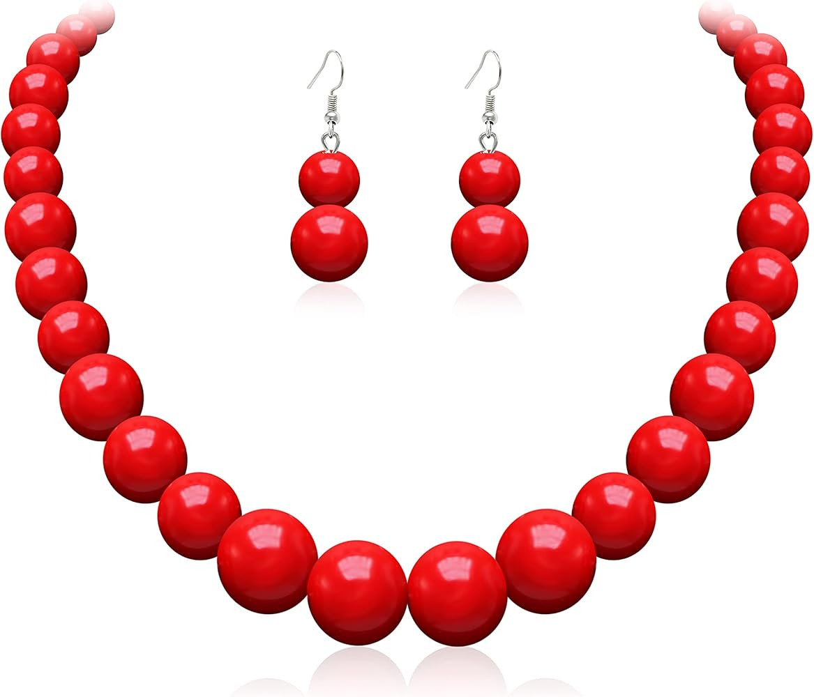 Pearl Choker Necklace for Women Faux Pearl Beads Strand Necklace Earring Set Costume Jewelry | Amazon (US)