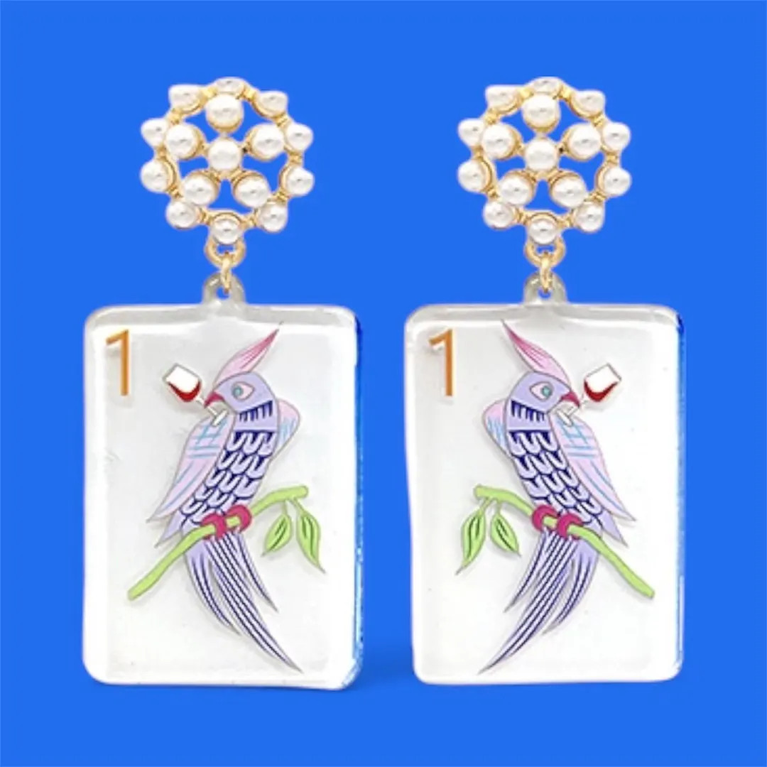 Bird Bam Mahjong Earrings | Pearl Accents, Modern Statement - Etsy | Etsy (US)