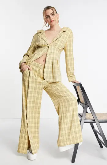 Topshop Pleated Plaid Wide Leg Trousers | Nordstrom | Nordstrom
