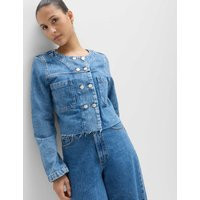 M&S Denim Collarless Double-Breasted Cropped Jacket Medium Indigo | Marks & Spencer (UK)