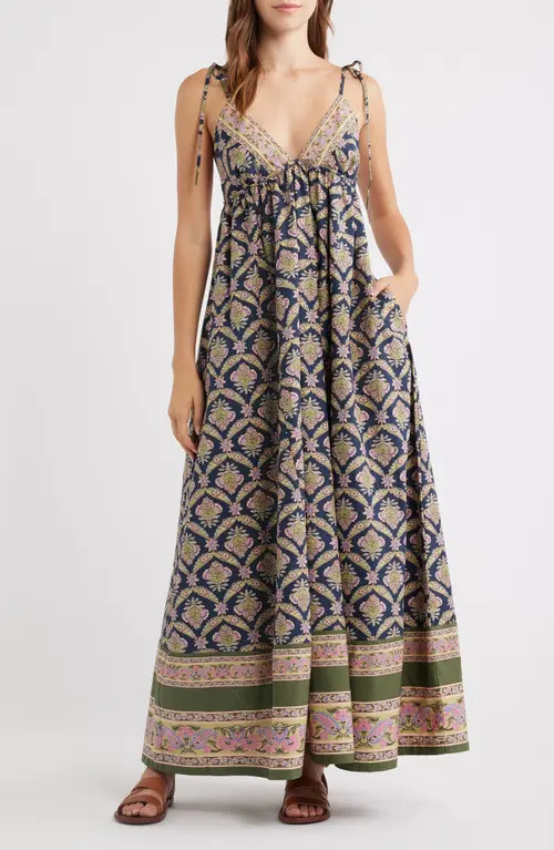 Free People Sorrento Stroll Print Maxi Dress in Blueberry Combo at Nordstrom, Size Large | Nordstrom