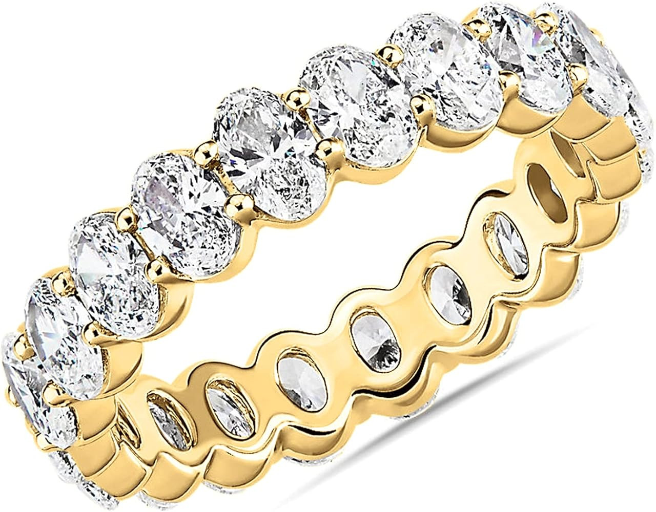 PAVOI 14K Gold Plated Rings Oval Cubic Zirconia Love Ring | 5mm Stackable Rings for Women | Gold ... | Amazon (US)