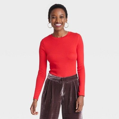Women's Slim Fit Long Sleeve Ribbed Crewneck T-Shirt - A New Day™ | Target