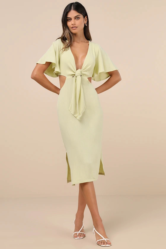 Summer Journey Light Green Tie-Front Cutout Midi Dress | Lulus
