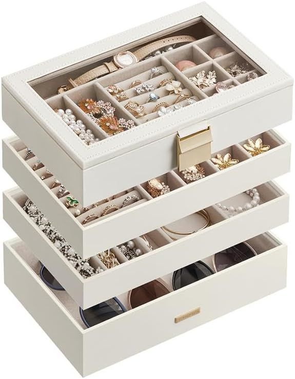 SONGMICS Stackable Jewelry Trays, 4-Tier Jewelry Box, Drawer Jewelry Organizer, with Glass Lid, R... | Amazon (US)