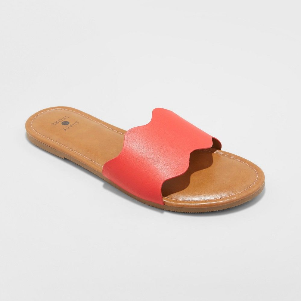 Women's Kate Scalloped Slide Sandals - Shade & Shore Red 12 | Target