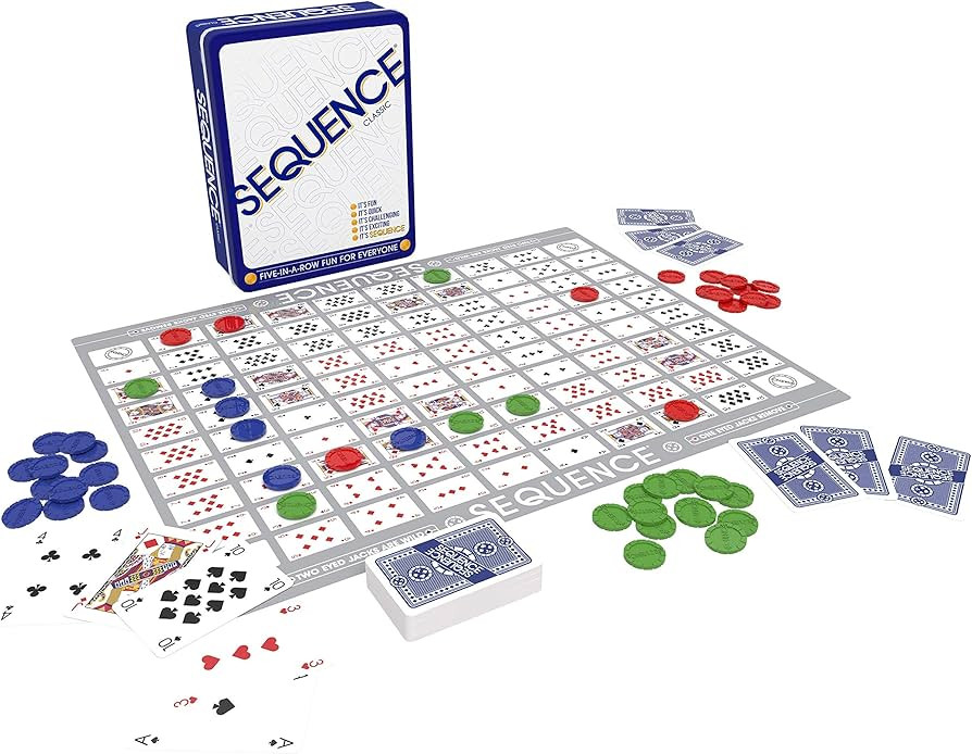Sequence in a Tin - Five-in-a-Row Fun for Everyone by Jax, White, 2-12 Players | Amazon (US)