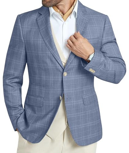 Casual Blazer for Men Slim Fit Suit Jackets for Mens Sports Jackets 2XL 2 Buttons Blue Plaid Blazer for Men | Amazon (US)