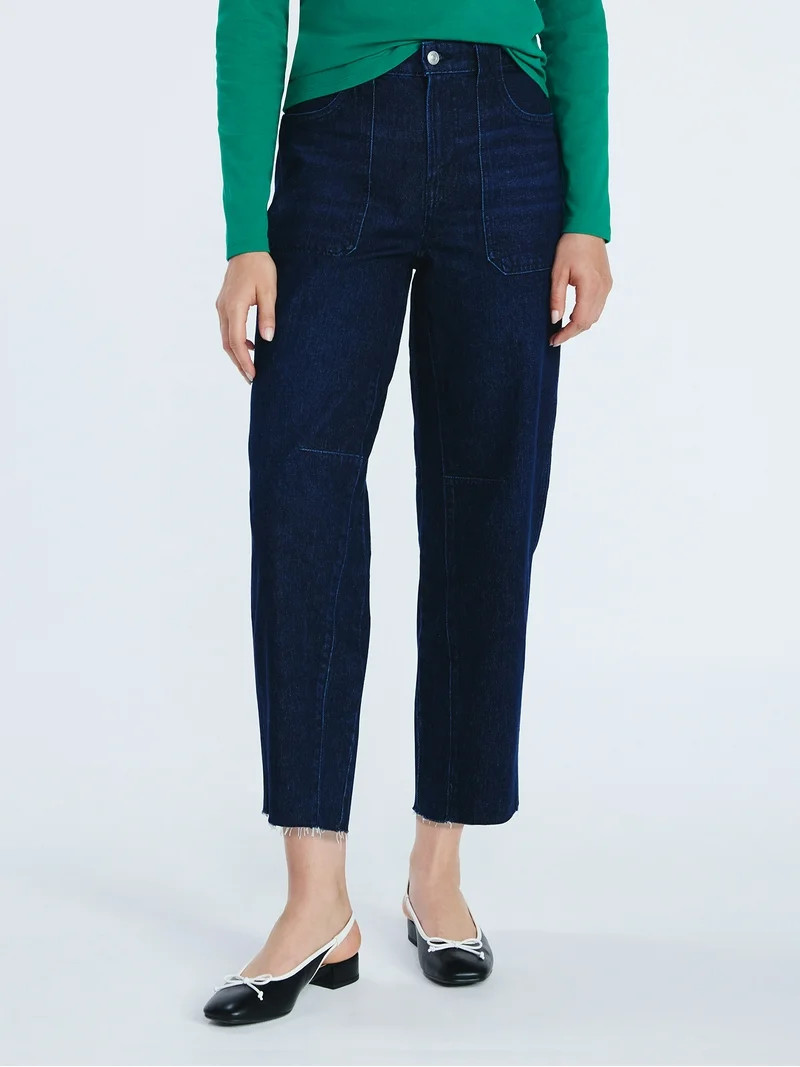 Free Assembly Women's Cropped Carpenter Barrel Jeans, 27" Inseam, Sizes 0-20 | Walmart (US)