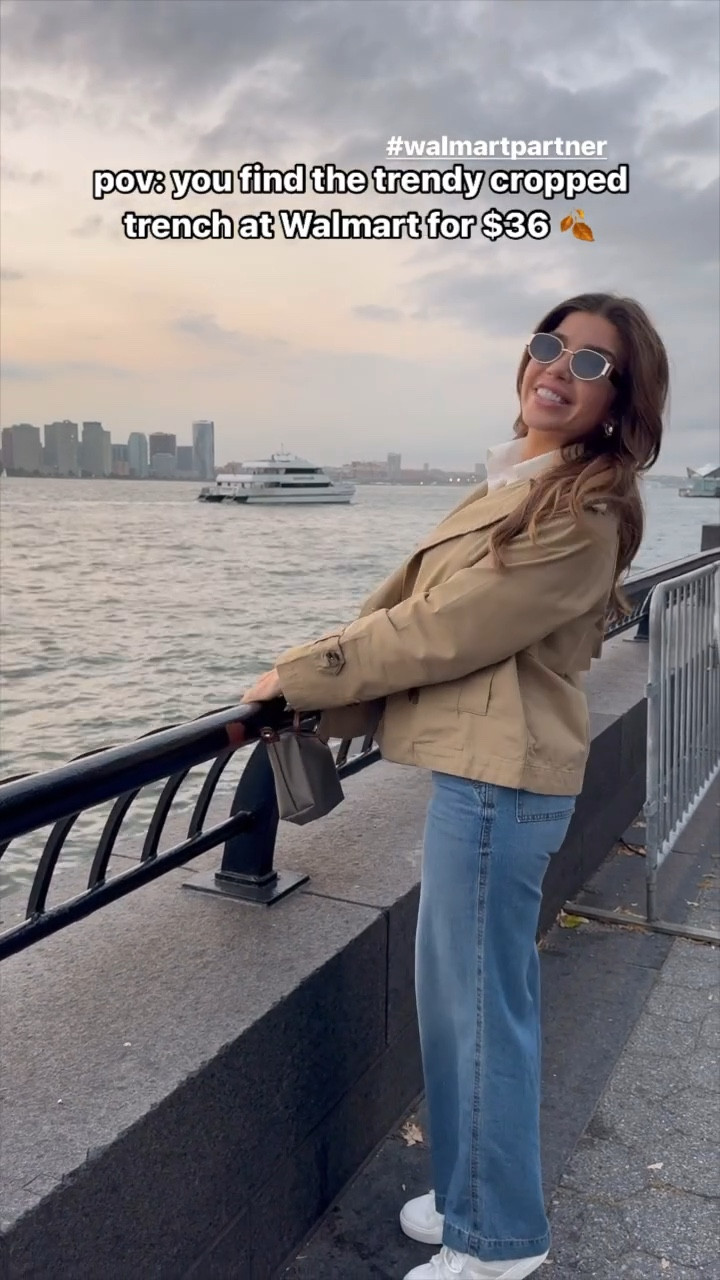 @walmartfashion NYC outfit 🔗 #walmartpartner my look is head to toe 👟 Walmart including this $36 cropped trench 🧥 #walmartfashion everything fits true to size 

#LTKStyleTip #LTKVideo #LTKTravel