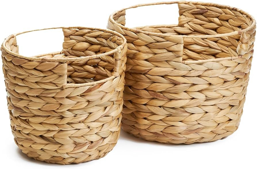 Round Wicker Waste Basket, Wicker Trash Basket for Plants Indoor, Water Hyacinth with Built-In Ha... | Amazon (US)