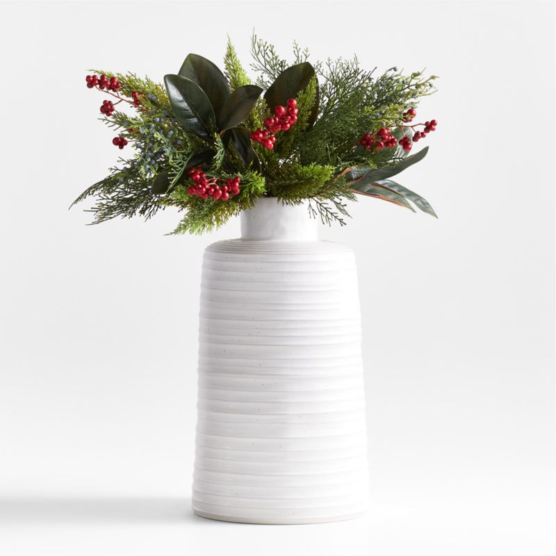 Faux Cypress Branch Arrangement in Holden Speckled White Vase | Crate & Barrel | Crate & Barrel