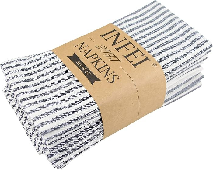Plain Striped Cotton Linen Blended Dinner Cloth Napkins - Set of 12 (40 x 30 cm) - for Events & H... | Amazon (US)