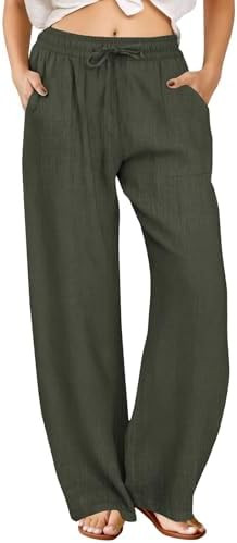 FireSwan Linen Pants Women Drawstring Elastic Waist Wide Leg Palazzo Pants | Flowy, Soft, Lightwe... | Amazon (US)