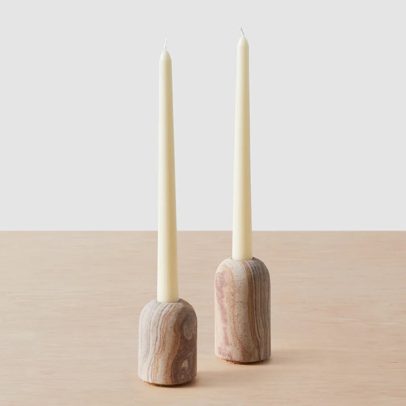 Eshana Sandstone Candle Holders - Set of 2 | The Citizenry