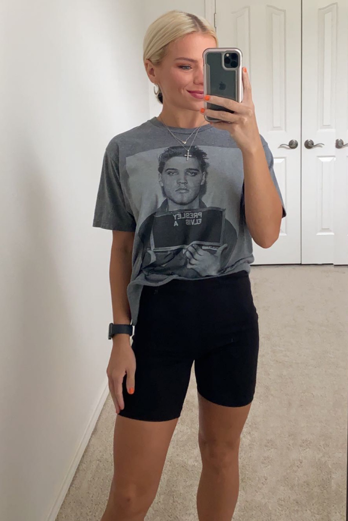 Cute but comfortable. Elvis Presley tee. Black Biker Shorts. 

#LTKunder50 #LTKstyletip #LTKfit