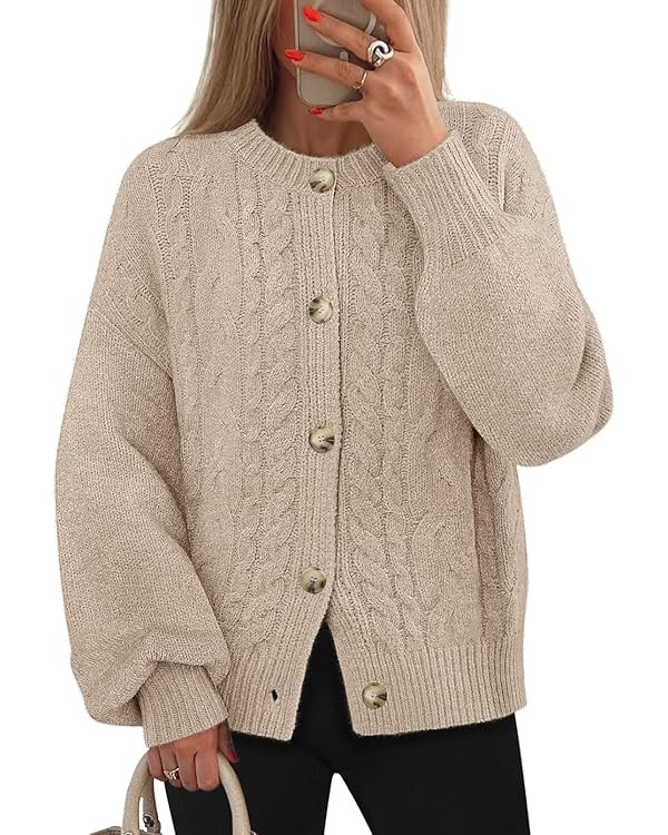 MEROKEETY Cardigan Sweaters for Women Fall Long Sleeve Cable Knit Button Open Front Casual Outerw... | Amazon (US)