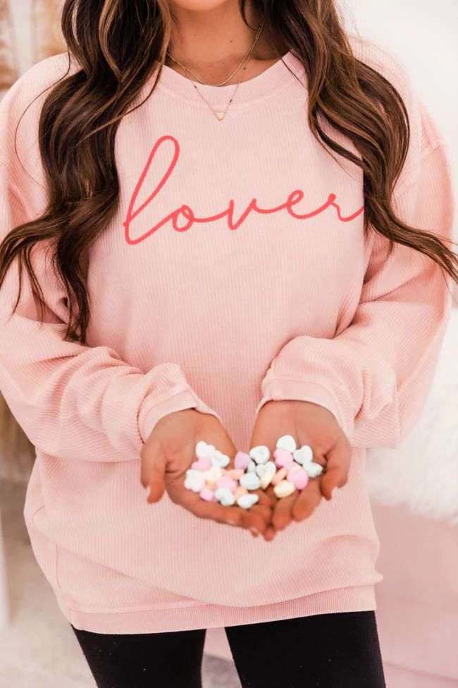 Lover Script Pink Corded Graphic Sweatshirt | The Pink Lily Boutique