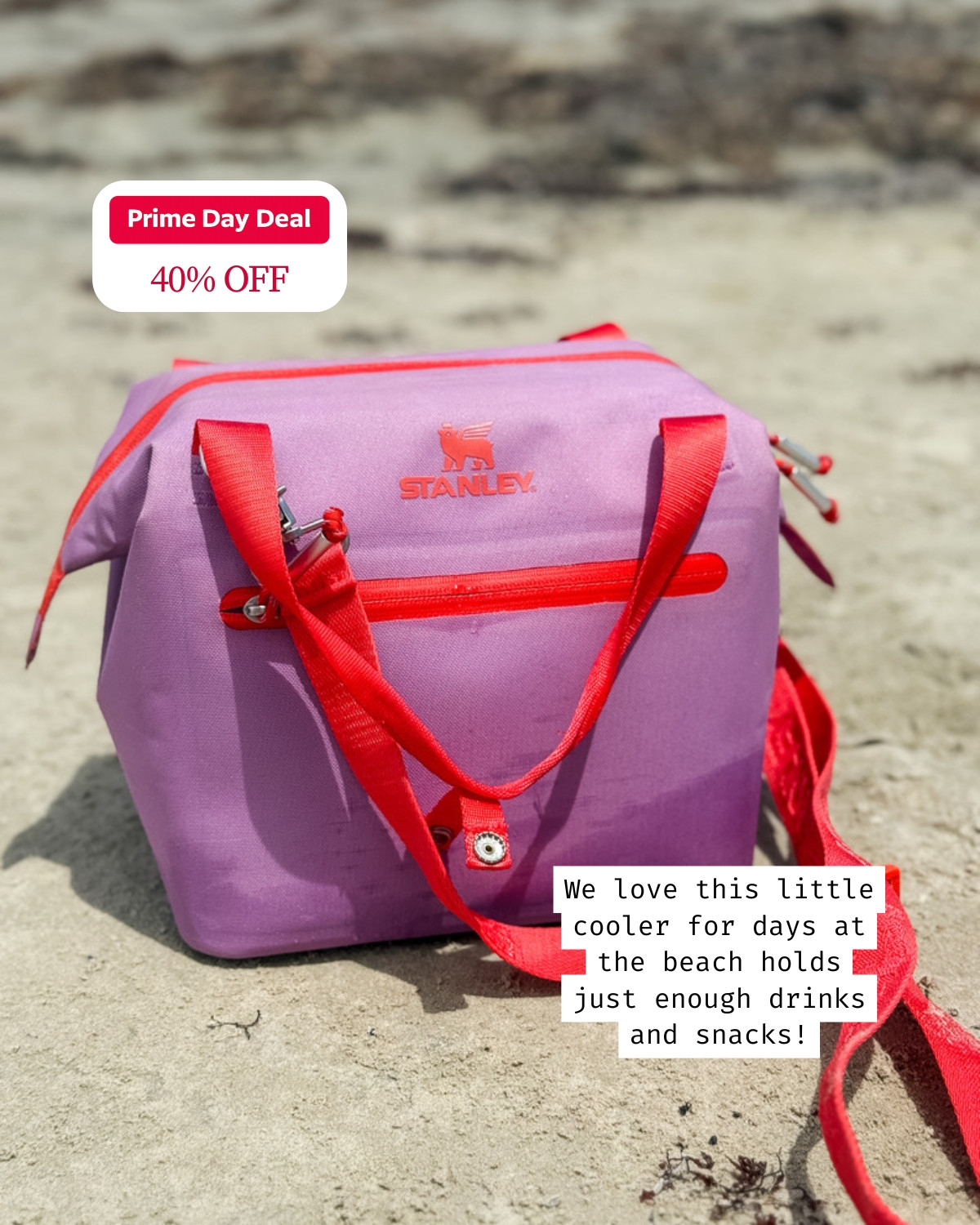 We are obsessed with this little Stanley cooler for our days at the beach — it holds just enough drinks and snacks without being bulky, and that purple + red combo is so cute. Grab it on Prime Day for 40% off! 

 #primedaydeal #amazonprimeday #summersale #dealalert #primedaytravel #LTKSaleAlert #LTKSwim #LTKTravel