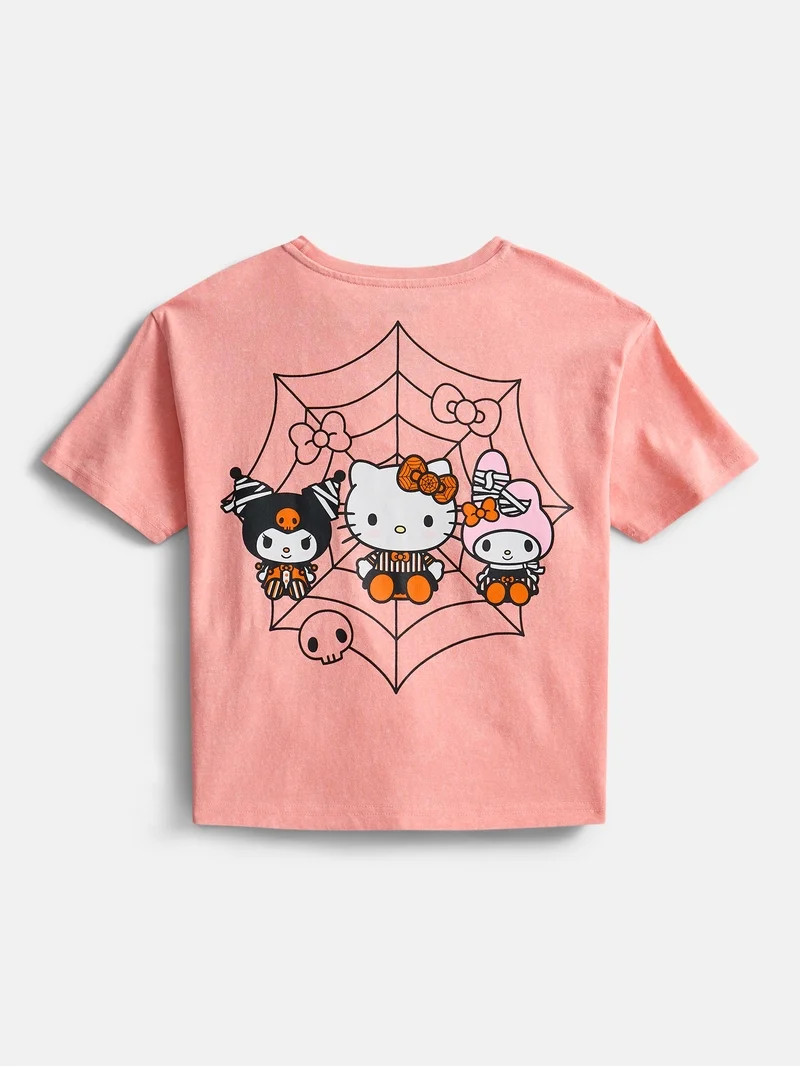 Hello Kitty and Friend\u2019s Girl\u2019s Boxy Halloween Crewneck Tee with Short Sleeves, Sizes 4... | Walmart (US)