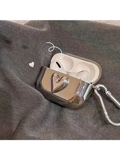 1pc Silver Plated 3D Heart Shaped Earphone Case For AirPods 4th Gen, New Wireless Earphone Protec... | SHEIN