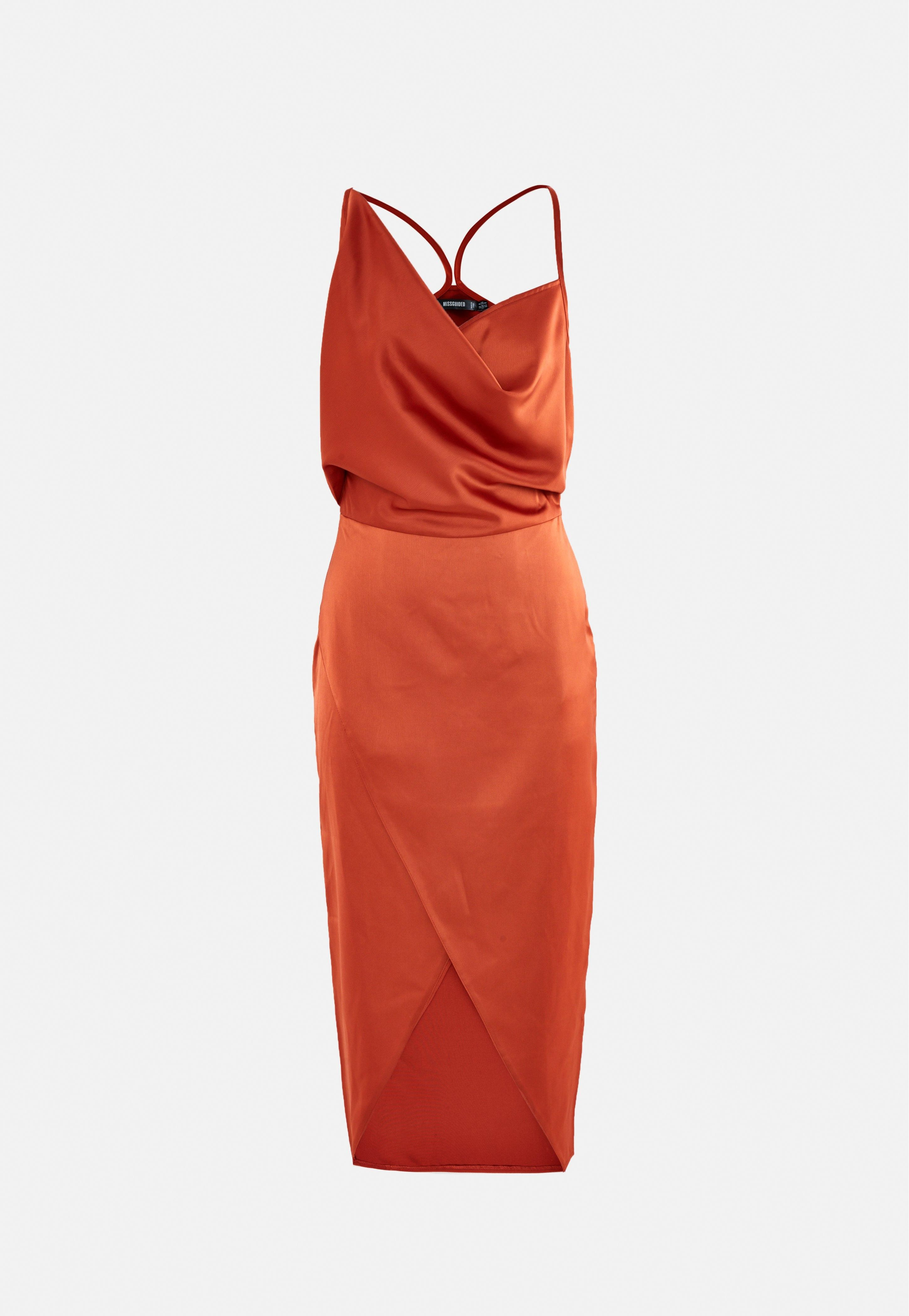 Rust Satin Drape Midi Dress | Missguided (US & CA)
