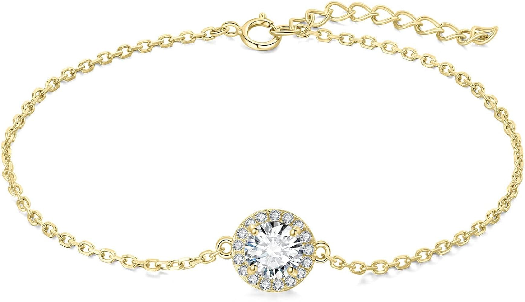 JewelryPalace 1.2ct Moissanite Adjustable Halo Link Bracelet for Women, Round 14k White Yellow Ro... | Amazon (US)