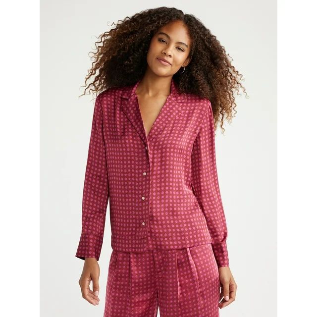 Free Assembly Women's Button Front Satin Blouse with Long Sleeves, Sizes XS-XXXL | Walmart (US)