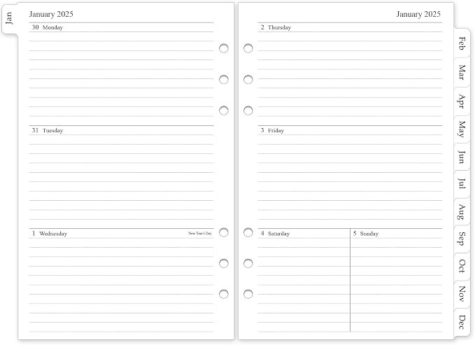2025 Weekly & Monthly Planner Refill, A5 Planner Inserts for 6 Holes, 12 Monthly Calendars with M... | Amazon (US)