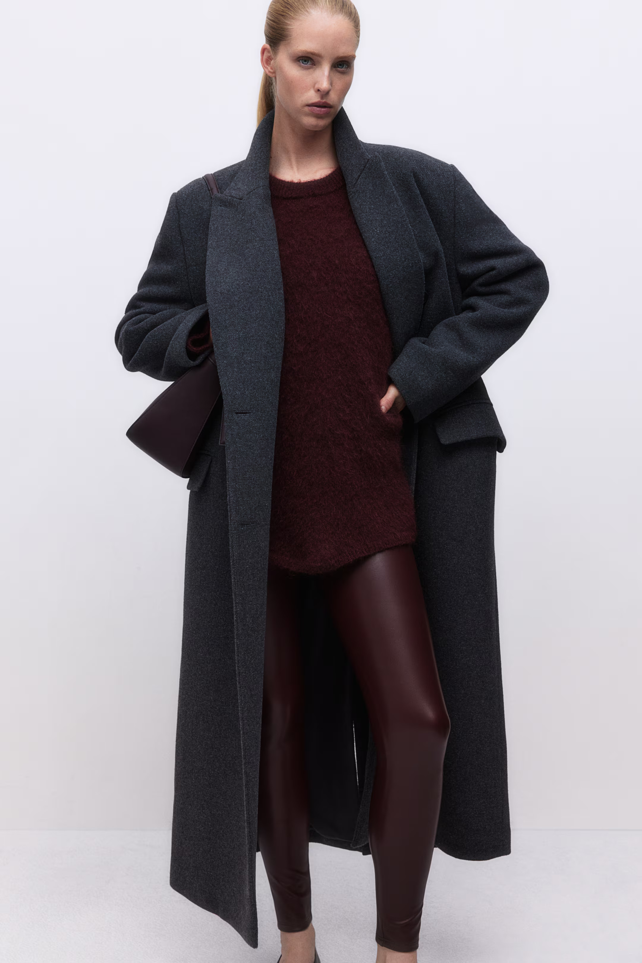 Coated leggings - Burgundy - Ladies | H&M GB | H&M (UK, MY, IN, SG, PH, TW, HK)