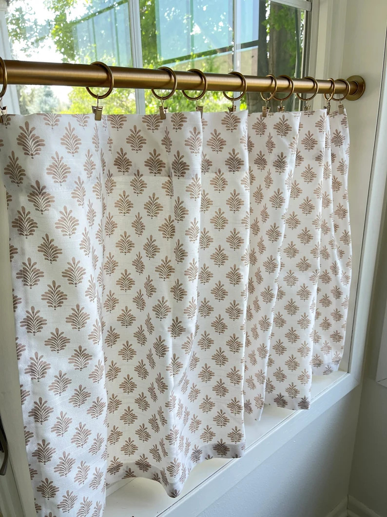 Dyann Block Print Cafe Curtain , Tier Curtains, Kitchen Curtains, Bathroom Curtains , Window Trea... | Etsy (US)