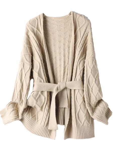 'Cola' Cable Knit Belted Open Cardigan (2 Colors) | Goodnight Macaroon