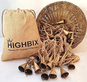 HIGHBIX 4cm Small Vintage Rustic Lucky Tin Metal Cow Bells Handmade Christmas Décor Bells on Jut... | Amazon (US)