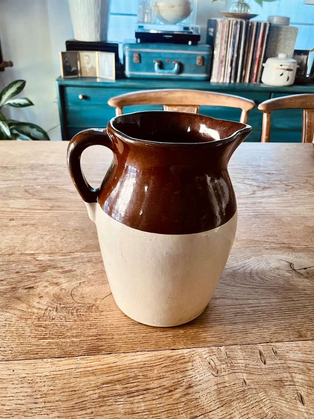 Stoneware Pitcher Brown and Cream Vintage Antique - Etsy | Etsy (US)
