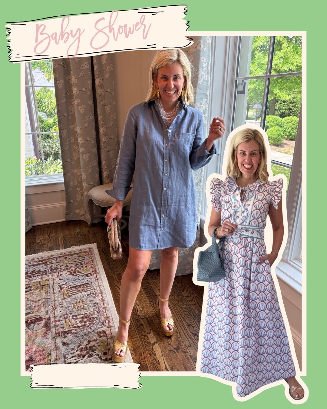 Baby Shower Ready! 
Dresses - xs
Heel & Sandal - 8 tts 

*use Catherine20 at A+B
*use mixandmatch15 at Sue Sartor 

#LTKSeasonal #LTKmomlife #LTKOver40