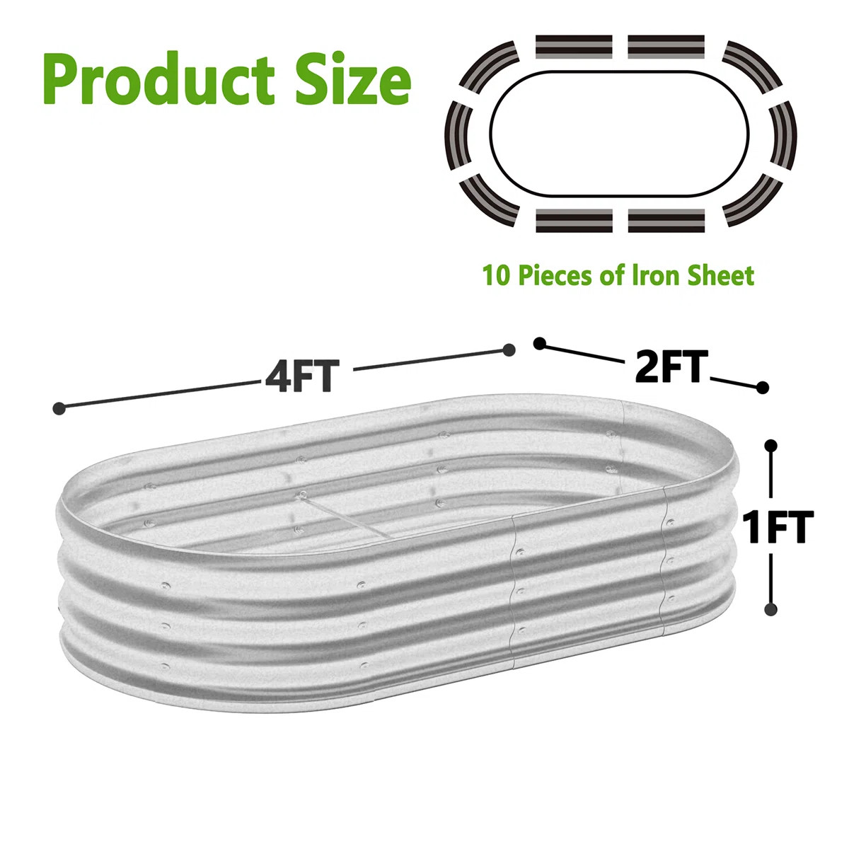 Metal Outdoor Raised Garden Bed, Oval Type, Galvanized Frosted Silver, 4x2x1ft (Set of 2) | Wayfair North America