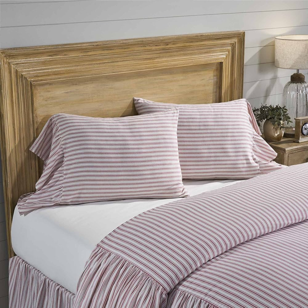 Timeless Ticking Red Ruffled Standard Pillow Shams, Set of 2 Covers, Vintage Farmhouse, Country C... | Amazon (US)